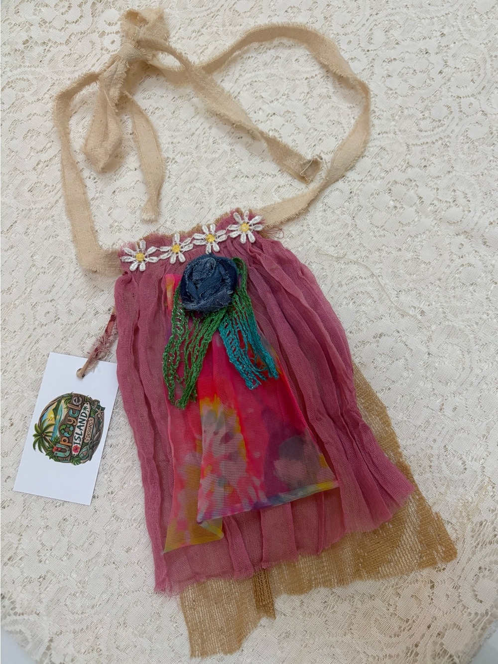 Artisan Pink Multicolor Boho Flower Jabot Collar